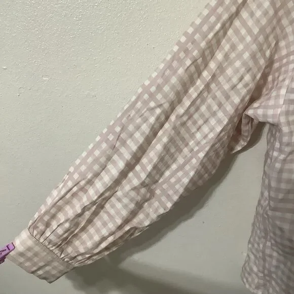 Aura Pink Gingham Preppy Linen Blend Preppycore Clean Girl Button Down Shirt XS - Picture 4 of 11